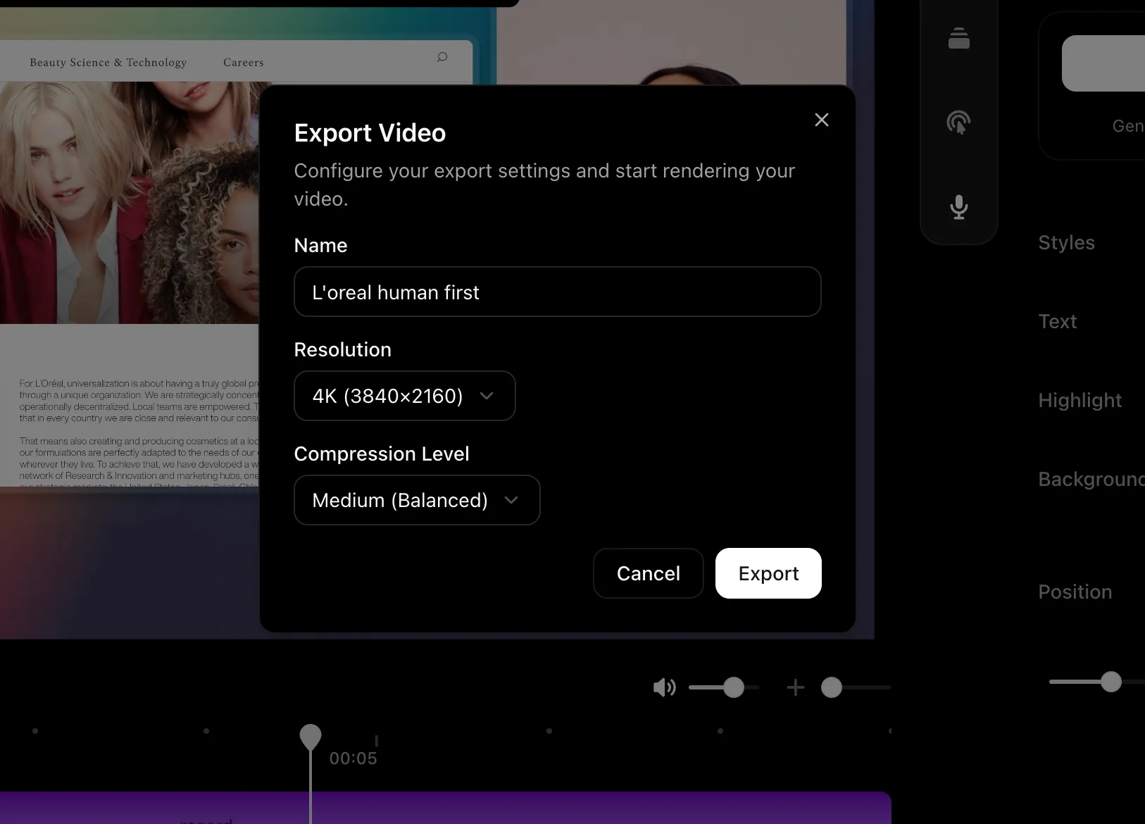 Export video presentations for YouTube, LinkedIn, TikTok