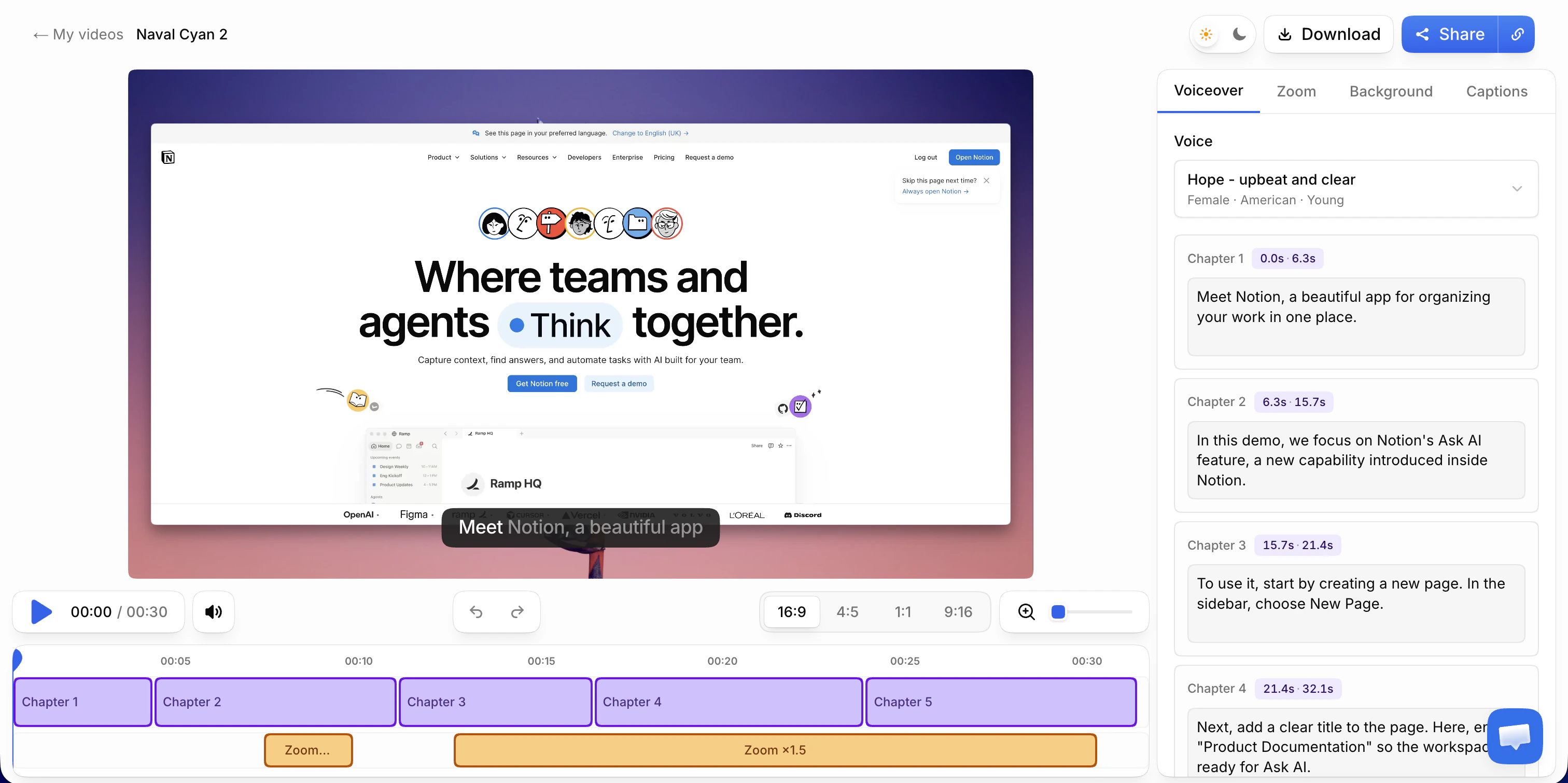 Editing a customer education video: script rewrite, zooms, and captions applied to a screen recording