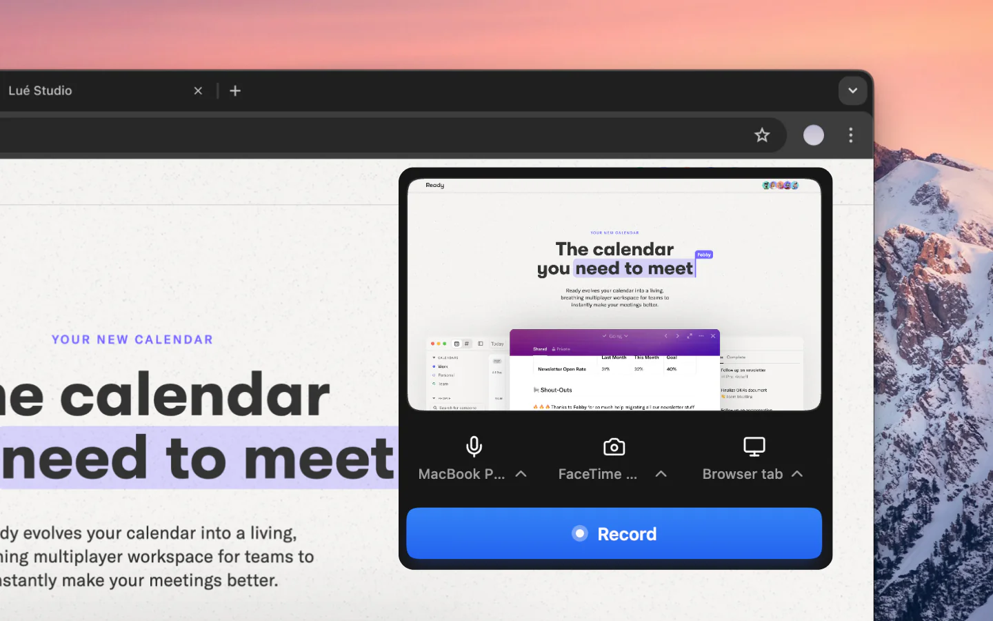 Vibrantsnap screen recorder capturing a browser tab with camera and microphone